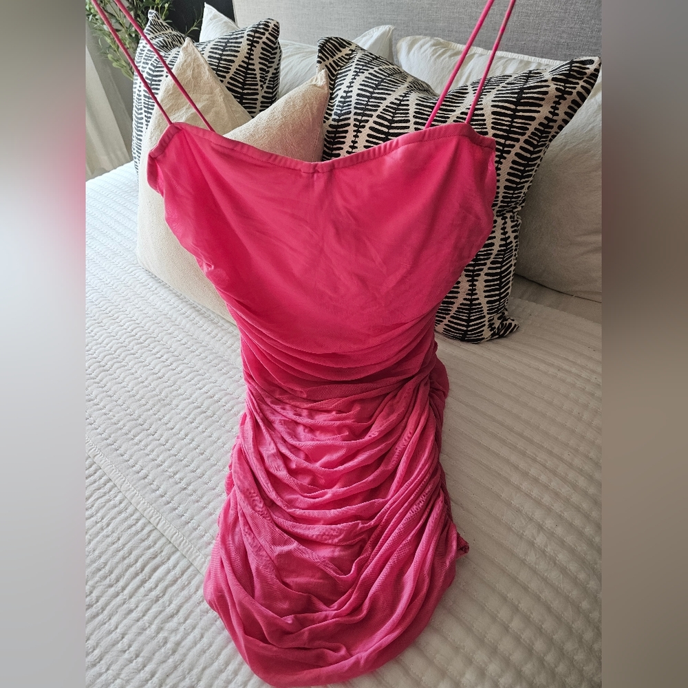 Emmie Mesh Mini Dress in Hot Pink Superdown - Picture 4 of 7
